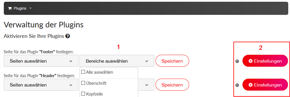 Plugins einem Bereich zuweisen